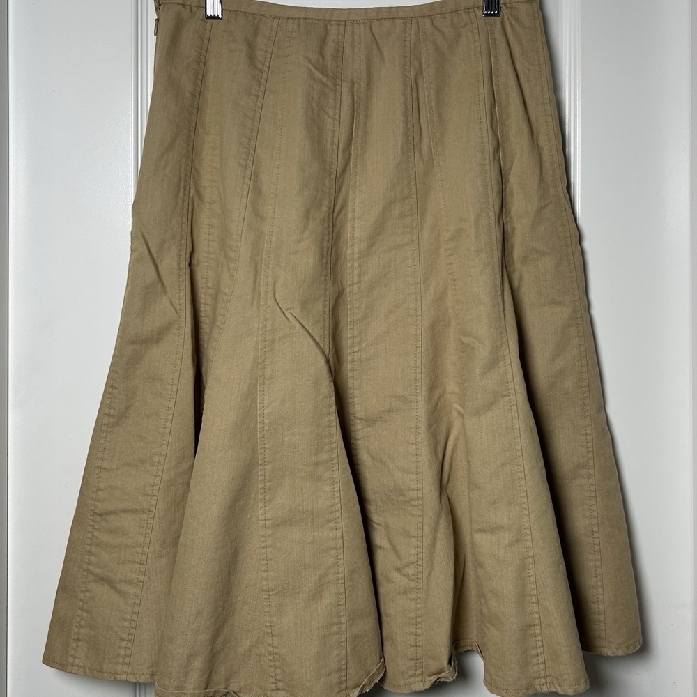 Westbound Cotton Blend Khaki Paneled Trumpet Flare Midi Skirt Granola Girl Style - Picture 2 of 2